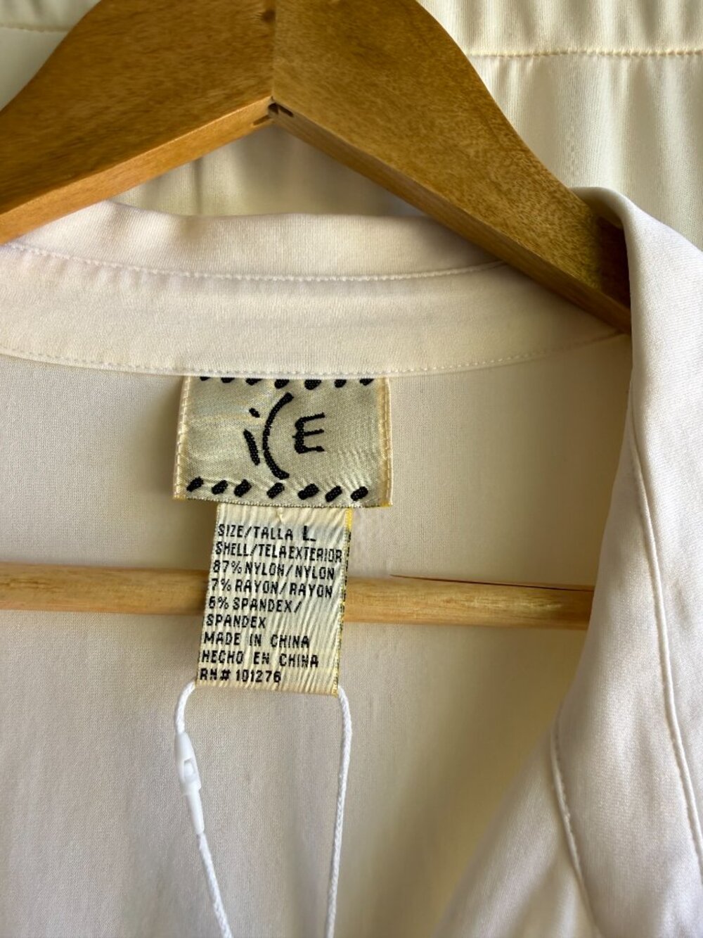 Vintage White Ruched Drawstring Collared Top i C E  (Large) - Picture 4 of 4